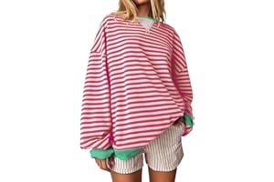 HGWOPGASD Gestreiftes, übergroßes Sweatshirt für Damen, gestreift, Farbblock, Rundhalsausschnitt, langärmelig, Dupes, Y2K-Shirt, lässiges Langarmshirt, lockere Pullover-Oberteile
