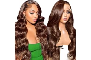 ALIONLY Peluca Mujer Pelo Natural Light Brown 13x6 HD Lace Front Wig Human Hair Pegamento Peluca #4 Color Body Wave Human Hair Wig Afro Peluca Negra Natural Brasileña pre depilado con pelo de bebe 24 Pulgadas