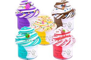 JAMDESDW 5 Pack Fruit Butter Slime Kit for Kids,Soft and Non-Stick Fluffy Slime, with Watermelon,Strawberry,Grape,Mermaid,Cake Slime Charm,Party Favors, Stress Relief Toy for Girls and Boys