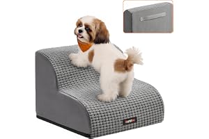 Feandrea Hundtrappa, 2 Steg, Sluttande, Halkfri, Skum | För Små Hundar, 40 x 40 x 30 cm, Tvättbart Överdrag, för Soffa, Grå, Baddi Kollektion, PPS032GD01