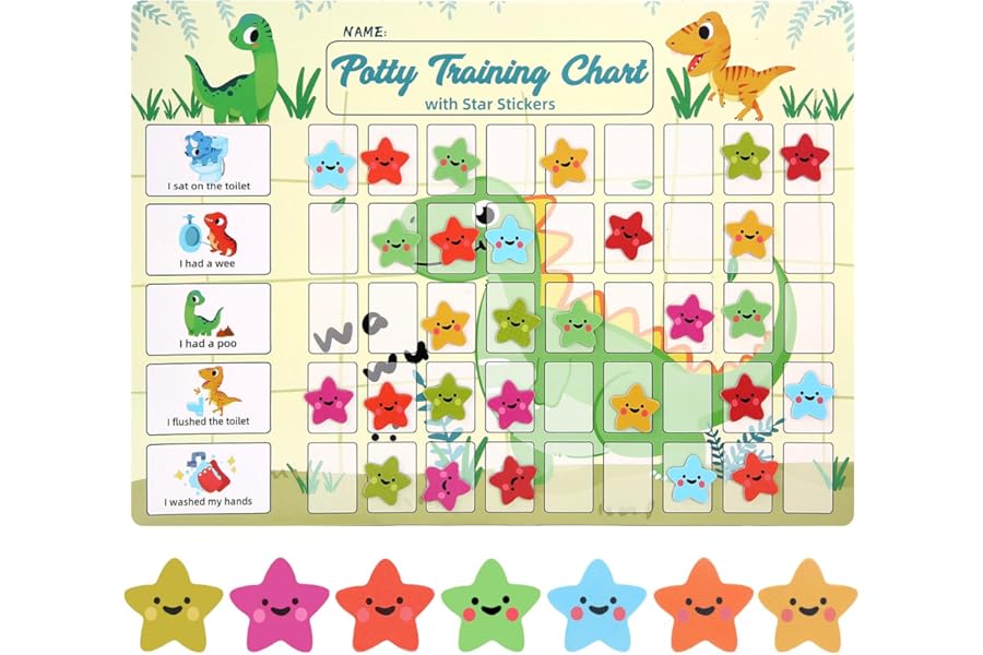 khlerox Potty Training Chart for Toddlers with 63 Reusable Magnetic Star Stickers, Interactive Reward Chart for Toilet Training (Dinosaur)