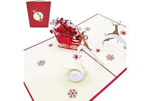 Typicshop Tarjeta de felicitación navideña 3D - Papá Noel en Trineo de Renos con Regalos - Postal 3D de Navidad