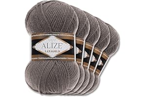 WOHNKULT Alize 5 x 100 g Lanagold Wolle | 53 Auswahl | Stricken Häkeln Wolle (348 | Rauchgrau)
