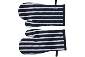 Penguin Home Cotton Heat Resistant Kitchen Oven Gloves, Mitts for Cooking, Baking - Stylish Design & Colour - 1Pair - Machine Washable - Stripe Navy