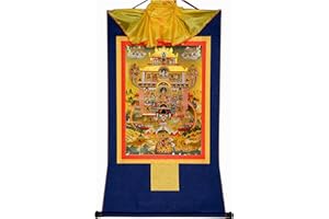 Gandhanra Thangka Tibétain - Terre Pure de Guru Rinpoche Thangka - Peinture Tantrique Bouddha à Dorure - Tapisserie Mural pour Décoration Zen - Méditation et Relaxation Spirituelle