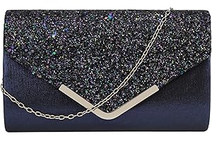 MEGAUK Damen Clutch Glitzer Elegant Abendtasche Glänzend Handtasche Envelope Tasche Strass Unterarmtasche mit Kette für Hochzeit Wedding Prom Party