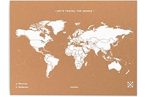 Miss Wood Map XL-Carte du Monde en LiÈ Ge 60x90 cm Blanc