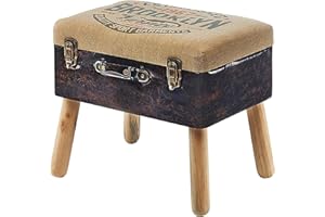 ‎KOBOLO Kobolo Kofferhocker, 50x36x45 cm, Leinen Natur Braun, Sitzhocker mit Stauraum im Vintage-Design, dekorativ & multifunktional für Flur, Wohnzimmer & Schlafzimmer