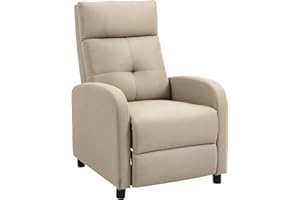 HOMCOM Sillón Relax Reclinable Manual, Sillón Relax de Lino con Apertura Push, Reposapiés, Respaldo Alto, Acolchado Grueso, Butaca Reclinable hasta 155º para Salón, Dormitorio, Oficina, Beige