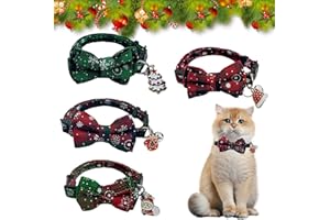 JODSEN 4 Collares de Navidad para Mascotas,Collar de Gato con Campanas y Pajarita Collar Ajustable para Cachorros de Navidad Collares de Perro Clásicos Navideños con Pajarita para Gatitos y Cachorros