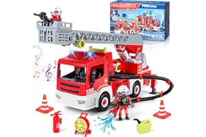 YOOHBERRYS Camion Pompieri Giocattolo, Grande Camion Pompieri con Luci, Suoni, Scala Girevole, 2 Pompieri, Grande Autopompa Giocattolo, Giochi Vigili del Fuoco Regalo per Bambini 3 4 5 6 7 8 Anni