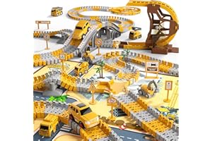 CI VETCH 302 PCS Construction Race Tracks Boys Toys with Play Mat 39.4"*56.7", 6 PCS Engineering Cars and Race Track Playset Create A Engineering Road Gifts Toys for 3 4 5 6 Year Old Boys Girls Kids