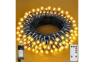 ‎REALKY LED Lichterkette Innen Außen, 100LEDs & 12M Lichterkette Weihnachtsbaum, 8 Modi IP44 Wasserdicht Fairy Lights mit Fernbedienung & Timer, für Weihnachten, Garten, Party, Hochzeit - Warmweiß