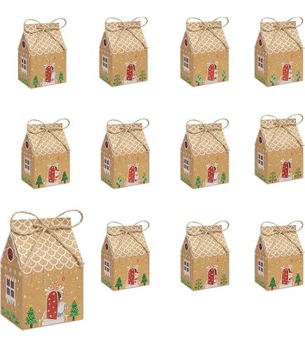 Bigqin 12 Scatoline Regalo In Cartone 9,5x9,5x8 Cm Con Etichette E Spago - Ideali Per Bomboniere E Regali Di Natale