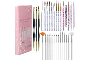 SRUIDYLADY 31 Pièces Pinceau Nail Art Ongles Professionnel, Pinceaux Nail Art pour Gel UV acrylique, Pinceaux Ongles en Détail Dotting Pen à Double Extrémité, DIY Décoration Pinceau Ongle et Manucure