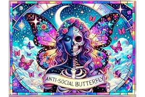 XXXCHENGJIA Halloween Diamond Art Kits for Adults, Sugar Skull Diamond Painting Kit, Full Drill Round Butterfly Diamond Art Painting Kits, DIY Gem Arts and Crafts for Home Wall Decor 16x12 Inch