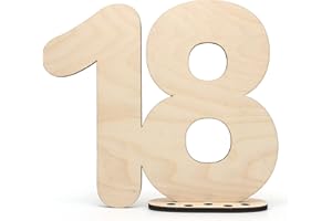 HAGEFOL Gästebuch Holz Deko Schild Zahl 18 - zum selbst beschriften als Geschenk mit Ständer und Geburtstagskerzenhalter - für 18 Geburtstag Deko, 18 Jahre Jubiläum oder Hochzeit