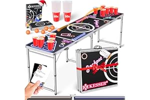 KESSER® Bier Pong Tisch Set mit Kartenspiel Trinkspiel LED-Action inkl. 100 Becher (50 Rot & 50 Blau), 6 Bälle + Regelwerk Partyspiele Table Höhenverstellbar Klappbarer Classic mit Led + Kartenspiel