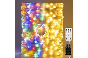 BESCOST Luci Natale da Esterno Bianco Caldo＆Colorate Luci Albero di Natale 30m Luci Natalizie da Esterno con RF Telecomando,11 Modalità IP44 Luci Led Decorazioni per Natale Giardino, Balcone