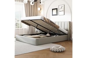 Rtopsu Letto Imbottito Letto Matrimoniale 180x200 cm con USB Type C e LED, Letti con Contenitore, Letti Idraulico con Rete a Doghe e Telaio in Metallo, Testata Regolabile, PU, Grigio, Senza Materasso
