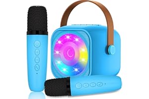 MICQUTR Karaoke per Bambini con 2 Microfoni, Microfono Bambini con Luce LED, Macchina Karaoke Portatile Microfono Wireless con Effetti di Cambio Voce, Giocattoli Elettronici Regali per Bambini da 3 a 18 anni