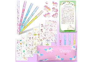 Duemste Unicorn Stationery Set for Girls Unicorn Gifts for Girls Age 4 5 6 7 8 Years Old,Stationery Set for Gift Include Pink Unicorn Pencil Case,10 Colorful Unicorn Pencils and 6 Unicorn Stickers
