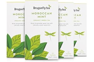 Dragonfly Tea Moroccan Mint, Organic Green Tea, 20 Teabags (Pack of 4, 80 Teabags) 0732