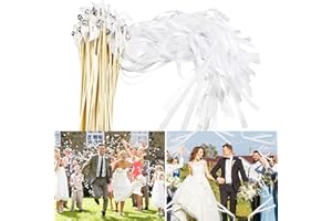 TOPJOWGA Baguettes de Mariage, 20PCS Bâtons de Clochettes de Fées, Baguettes avec Ruban Cloches de Mariage, Mariages Décorations de avec Ruban en Dentelle, Mariage Fête Anniversaire