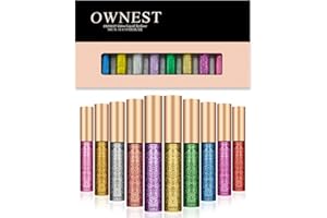 Ownest 10 Colors Liquid Glitter Eyeliner, Metallic Shimmer Glitter Eyeshadow, Long Lasting Waterproof Shimmer Sparkling Eyeliner Eye Shadow-10pcs