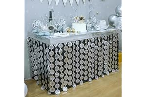 LOGHOHU 2 Pack Disco Ball Silver Foil Tinsel Fringe Table Skirts Metallic Foil Fringe Tinsel Table Skirts Disco Party Decorations for 70s & 80s Last Disco Bachelorette Dancing Queen Taylor Party Decor