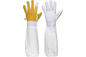 URBANSBEE Guanti Apicoltura professionale con Maniche | Guanti Lunghi in Pelle Apicoltori | Resistente alle Punture Api | Durevole e Comodo per Principianti/Esperti | 1 Paio | facile lavare | Unisex