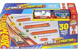 Hot Wheels Toy Car Track Set, Track Creator Deluxe Pack & 2 1:64 Scale Die-Cast Vehicles, 25 Feet of Different Length Speed Snap Track & Connectors, JDW42