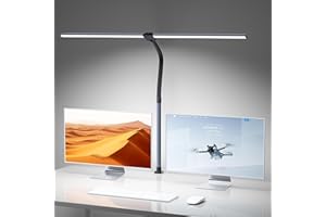 CHICLEW Lampada da Scrivania a LED con Morsetto, 24W Lampada da Tavolo a Doppia Sorgente Luminosa, Lampada Scrivania Led con 5 Temperatura Colore e 5 Livelli Luminosità, per Studio, Lavorare, Leggere