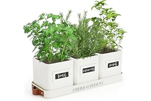PERFNIQUE Indoor Herb Garden Planter Set With Tray, Farmhouse Plant Pots, Windowsill Planter With Drainage for Indoor/Outdoor, Window Pots (White)