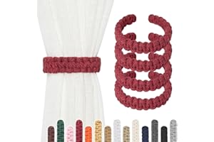 Pretty Jolly 4 Pack Natural Cotton Rope Curtain Tiebacks Farmhouse Rustic Style Decorative Drape Tie Backs Handmade Braided Curtain Holdbacks for Home Sheer/Light Weight Drapery (C-Wine Red-S)