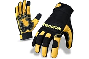 WORK MAXX WORKMAXX Gardening Working Gloves Garden Thorn Proof Flexible Heavy Duty Leather Mechanic Utility Dexterity Breathable Construction Gloves for Work Mens Women (MUSTARD, LARGE)