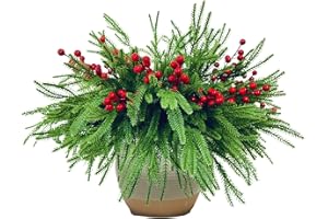 Fycooler Boże Narodzenie prawdziwy dotyk łodyga sosny Norfolk, 45 cm, sztuczne gałęzie igieł, sztuczne wiecznie zielone gałązki, sztuczne liście, zielone kostki do zieleni, na Boże Narodzenie