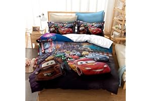 LKFFHAVD, set di biancheria da letto per ragazzi e bambini, a tema Cars, copripiumino con anime, in microfibra, 3D, con cerniera e federa (140 x 210 cm, 3)