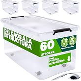 Deuba&reg; 4 x Storage Boxes 60L Lid Transparent Locking Clips Storage Toys Wheels Stackable
