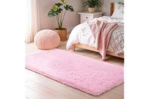 BEIMO Small Fluffy Faux Fur Bedside Rug 50x80cm, Soft Shaggy Rugs for Bedroom, High Pile Rugs, Non Shedding Plush, Solid Colour Shaggy Rug for Living Room, Pink