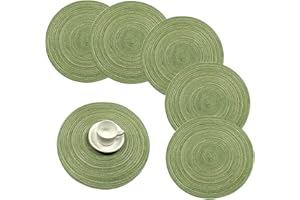 Pauwer Zestaw 6 okrągłych podkładek stołowych, zmywalnych, odpornych na wysokie temperatury, tkane, antypoślizgowe, odporne na ścieranie, 38 cm, zielone