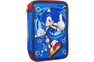 Clondo Astuccio 3 Scomparti Completo, Per Sonic Fan, 44 Pezzi Inclusi, Penne, Matite, Pennarelli, Pastelli, Forbici – Scuola Elementare e Regalo – Gadget Ufficiale Per Bambino