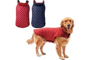 JoyDaog Winter Dog Jacket Reversible Cloth 24 Inch Elegant Red Warm Coat, Soft Fleece Lined, Polka Dot Design for Large Dogs