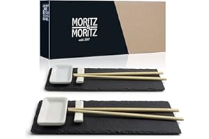 Moritz & Moritz 10-częściowy zestaw do sushi, płyta łupkowa z miseczkami na dip, dla 2 osób, 30 x 10 cm, z pałeczkami