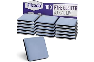 Filzada® 16x Teflonglidare Självhäftande 40 x 40 mm - Möbelglidare PTFE | Mattglidare Teflon Fyrkantig - Tunga Möbler - Golvskydd Laminat, Kakel, Marmor, Vinyl, Kork, Natursten, Matta - Stolar, Bord