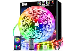 Keepsmile LED Strip 15m, RGB LED Streifen with Remote & Bluetooth APP Control,Timer Setting,Dimmable Led Lichtband Music Sync Colour Changing LED Lichterkette for Gaming Zimmer Deko (1 Rolls of 15 m)