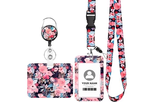 2 Pièces Porte Badge Tour de Cou avec 2 Porte-cartes, Porte Badge Enrouleur Cordon Tour de Cou avec Fermoir Mousqueton Pivotant pour Carte Bancaire, Carte de Bus, Clé, Carte d'Identité