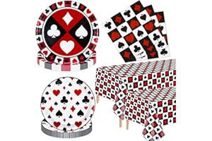 XJLANTTE 122Pcs Casino Party Decorations - Poker Party Tableware Set Includes Poker Themed Plates, Napkins, Tablecloth for Las Vegas Casino Themed Party Supplies, Serves 40 Guests