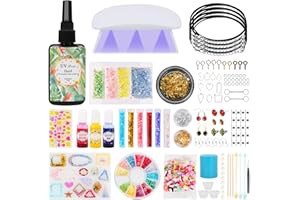 HOTOOLME UV Harz Kit UV Resin Set mit UV Lampe, 155 Pcs UV Kleber mit Lampe Set, UV Harz Set Schmuck Selber Machen Aufbewahrungsbox für DIY Halskette, OhrringeSet mit Aufbewahrungsbox