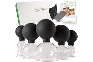 ‎BACKLAXX BACKLAXX ® Schröpfgläser Set aus Echtglas mit Saugball Silikon & Faszienschaber, Schröpfen gegen Cellulite, Face Cupping Set gegen Falten, Schröpfglas gegen Verspannungen, Schröpfgerät mit eBook